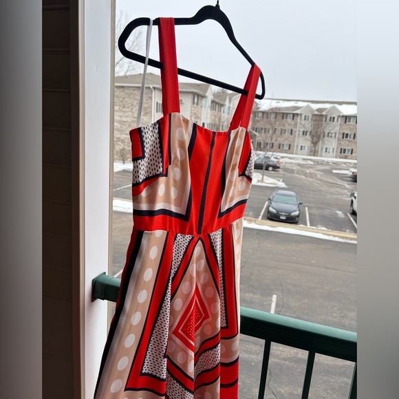 🆕🌹Eliza J Red Geometric Print Maxi Dress Size 8P Smocked Summer Midi Maxi Dress - Picture 8 of 14